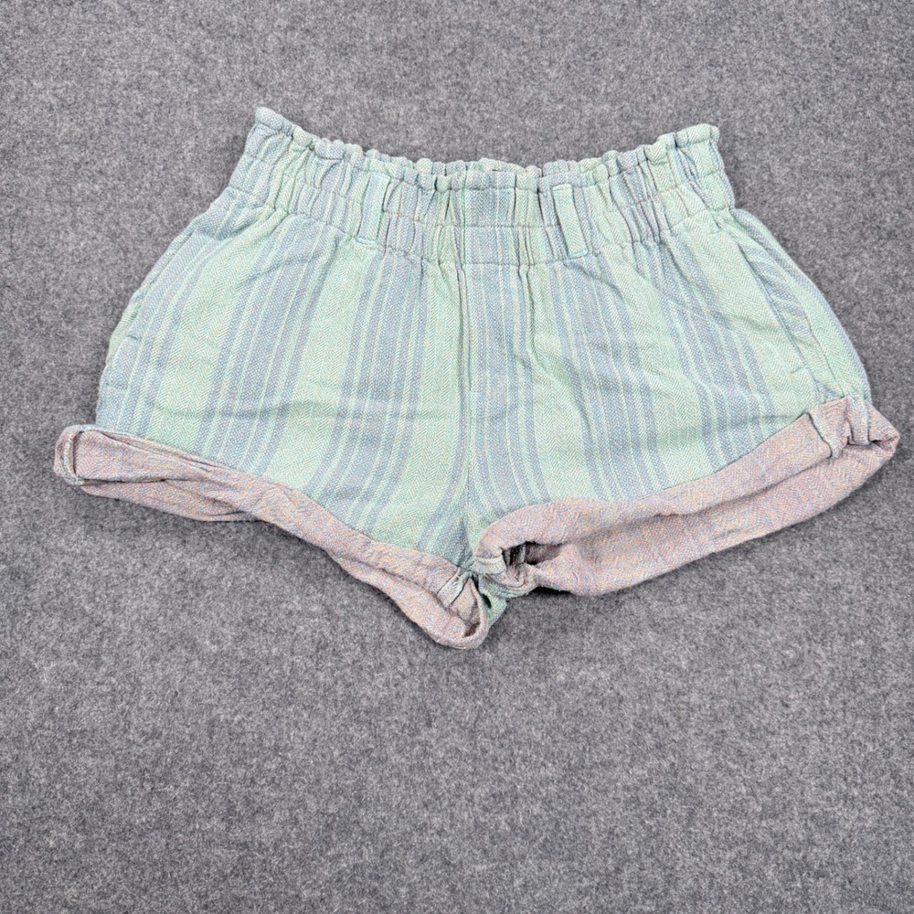 Free People Striped Paperbag Waist Shorts Mint Green Blue OB1921255 Medium